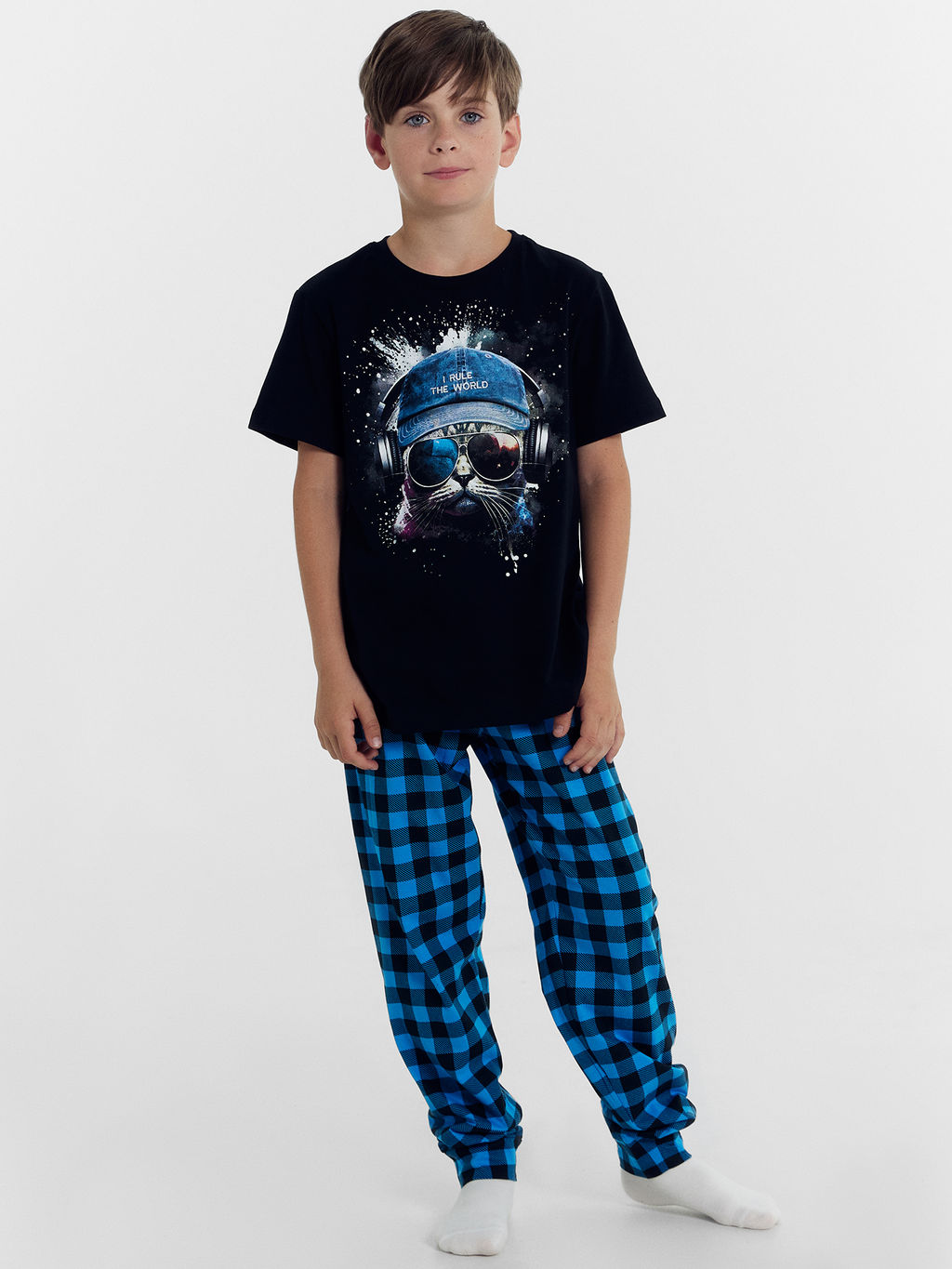 Комплект для мальчиков (футболка, брюки) сине-черный в клетку - Mark formelle фото 2