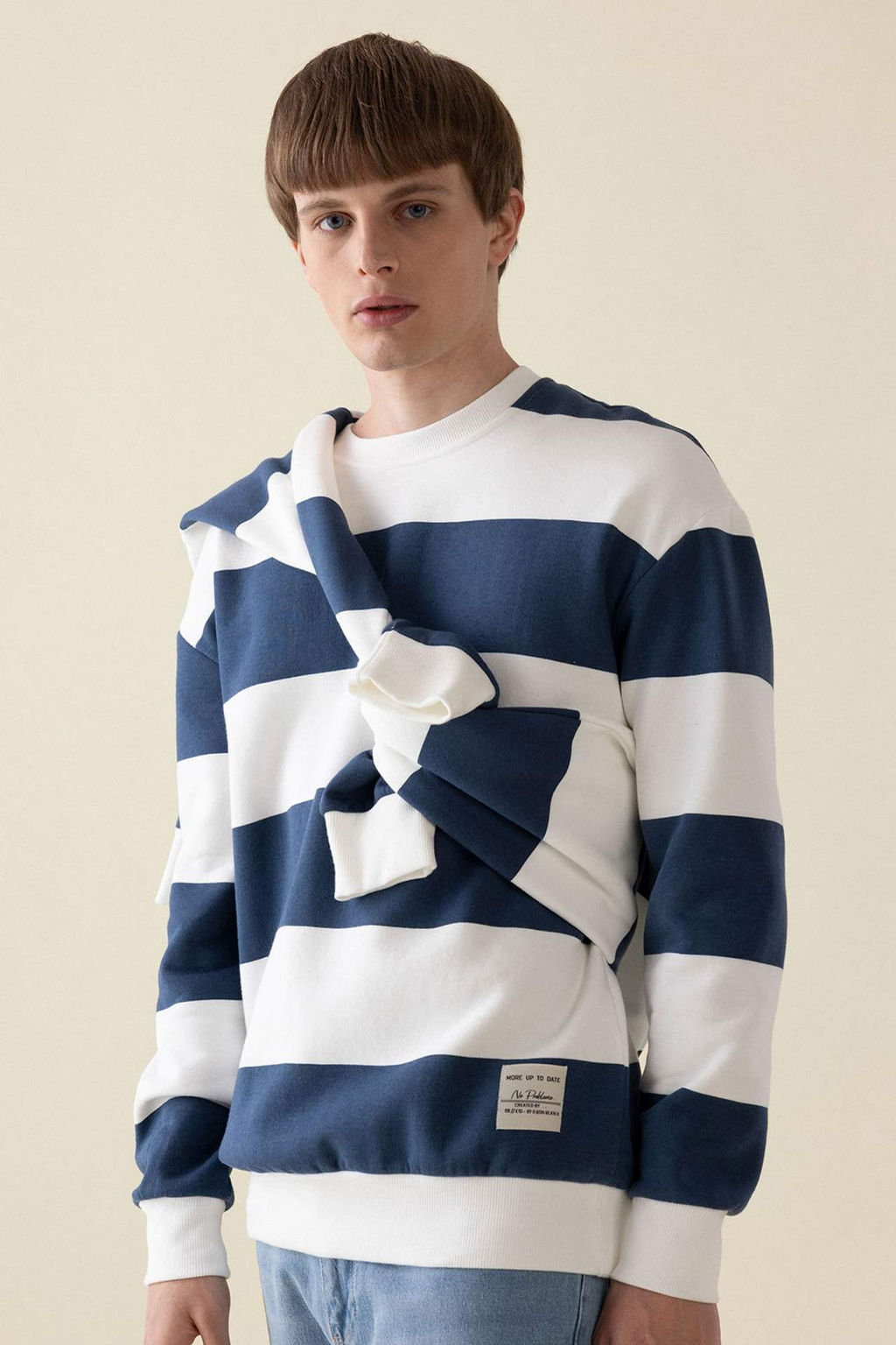 Boxy Fit Bisiklet Yaka Cizgili Sweatshirt - Defacto фото 6