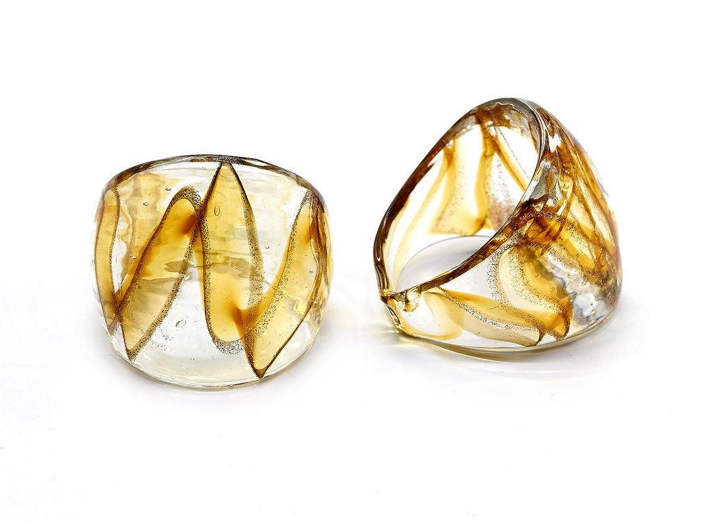 Стеклянное кольцо модель 6 цв.золотой Радуга камня