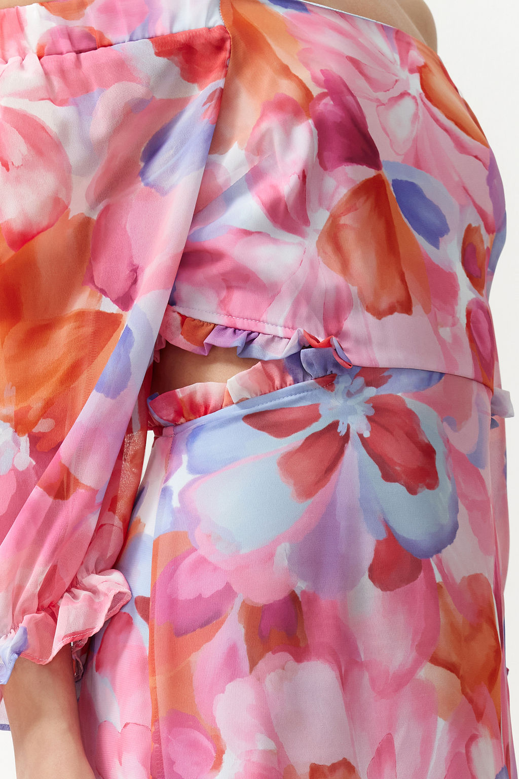 TRENDYOLMILLA Mint Cicekli Cut Out / Volan Maxi Dokuma Elbise TWOSS23EL02422  фото 5