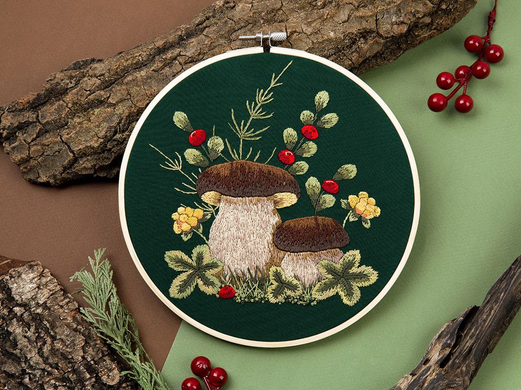 Набор для вышивания PANNA Живая картина JK-2258 Грибы. Белые 20.5 х 20.5 см