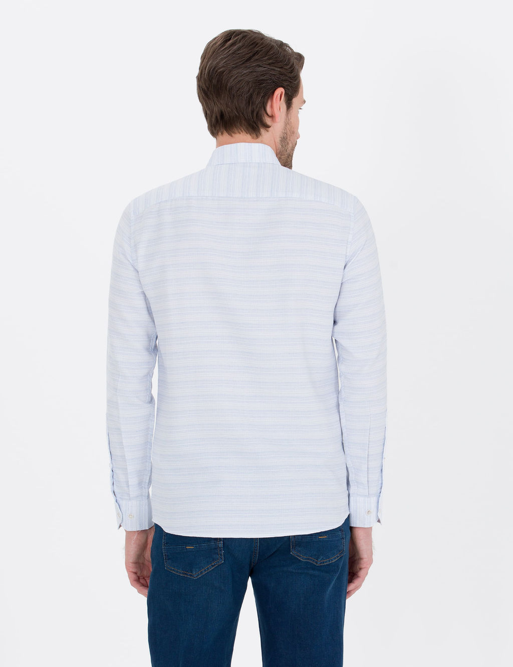 A__k Mavi Slim Fit Uzun Kollu G_mlek
