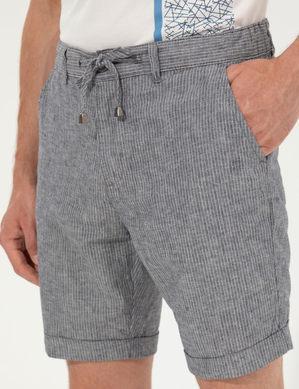 Lacivert Regular Fit Keten Kar___ml_ Bermuda _ort - Pierre cardin фото 6