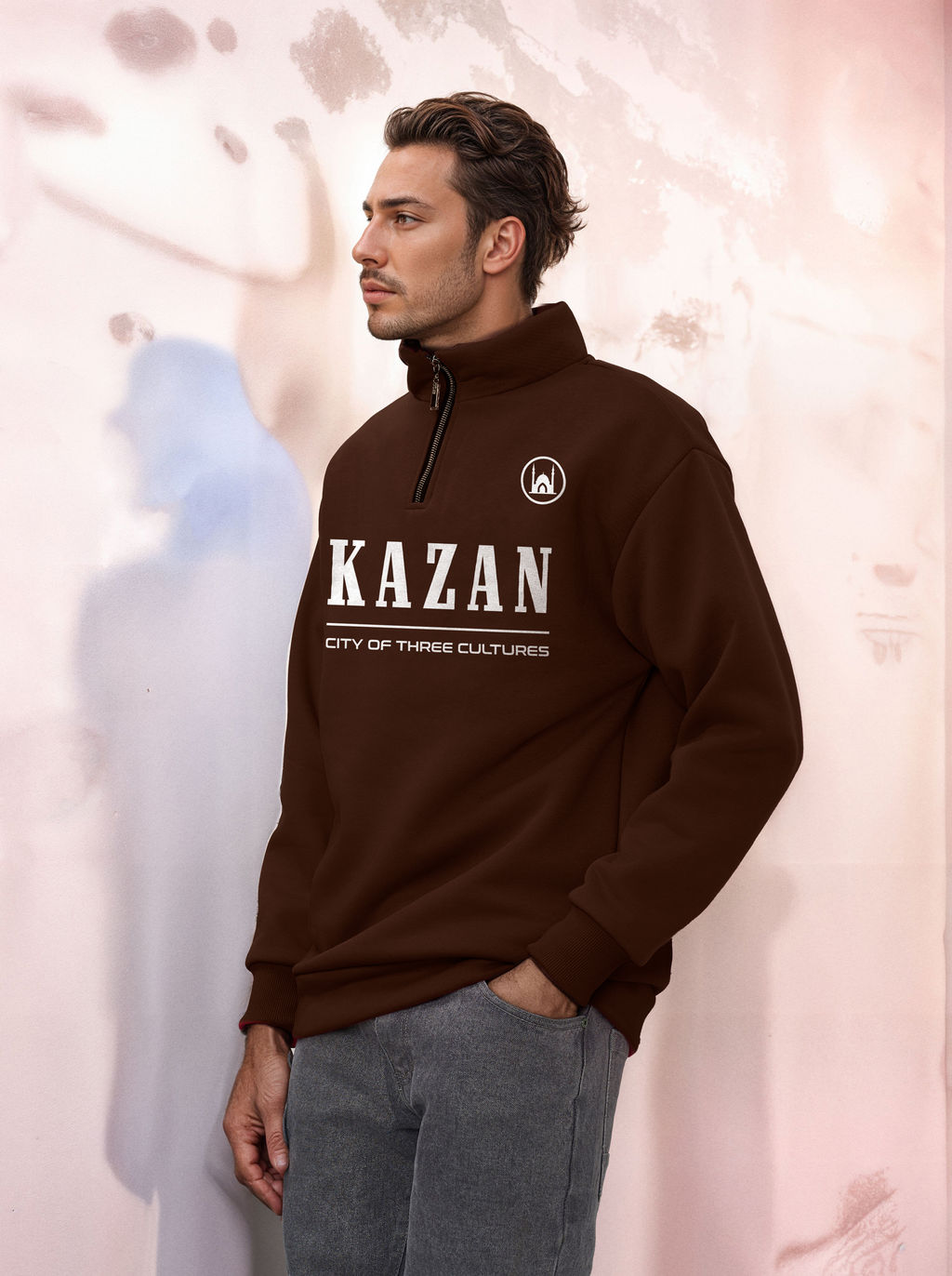 Толстовка мужская с зип-воротником "Kazan" коричневый