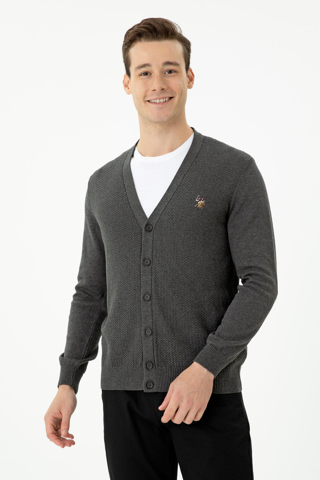 Мужской базовый трикотажный кардиган антрацитового меланжа - U.s. polo assn фото 3
