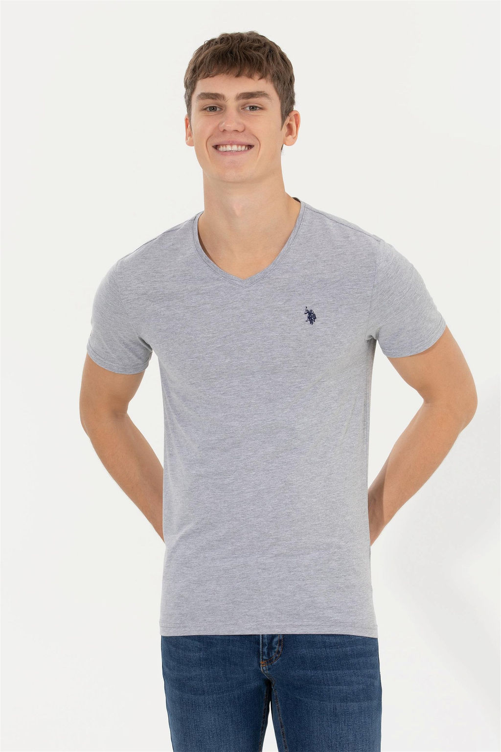 Мужская серая меланжевая базовая футболка Неожиданная скидка в корзине - U.s. polo assn фото 3