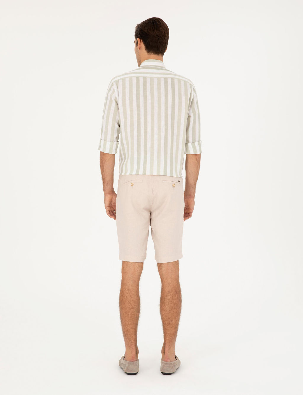 Bej Slim Fit Keten Beli Lastikli Dokuma _ort