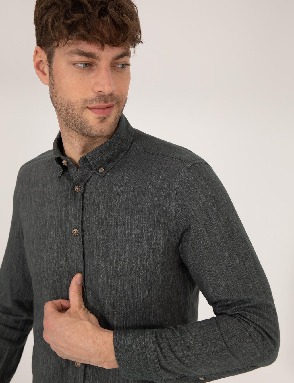 Haki Slim Fit Uzun Kollu G_mlek