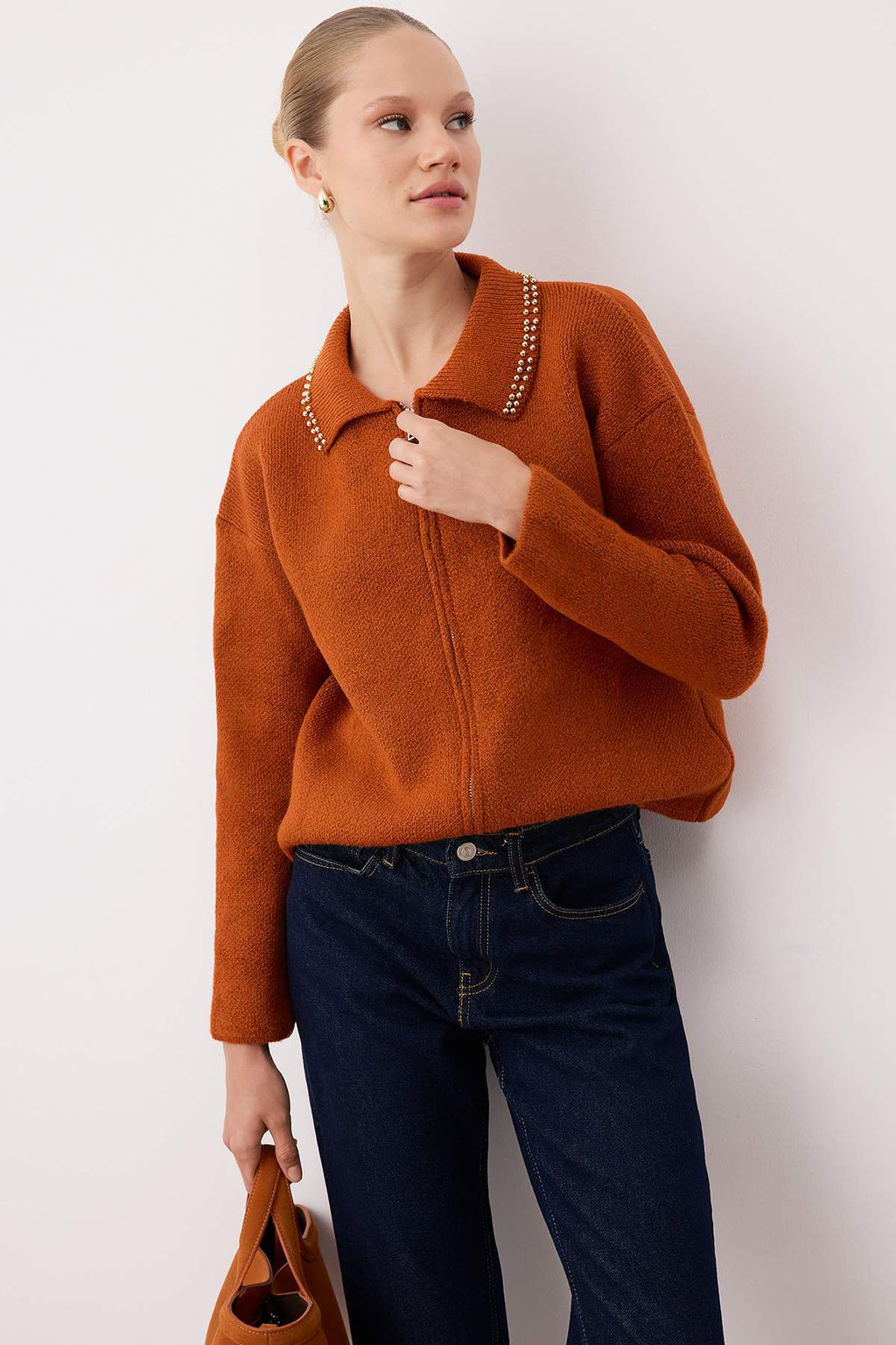 Koyu Antrasit Incili Genis Kal?p Triko H?rka TWOAW26HI00160 - Trendyolmilla фото 7