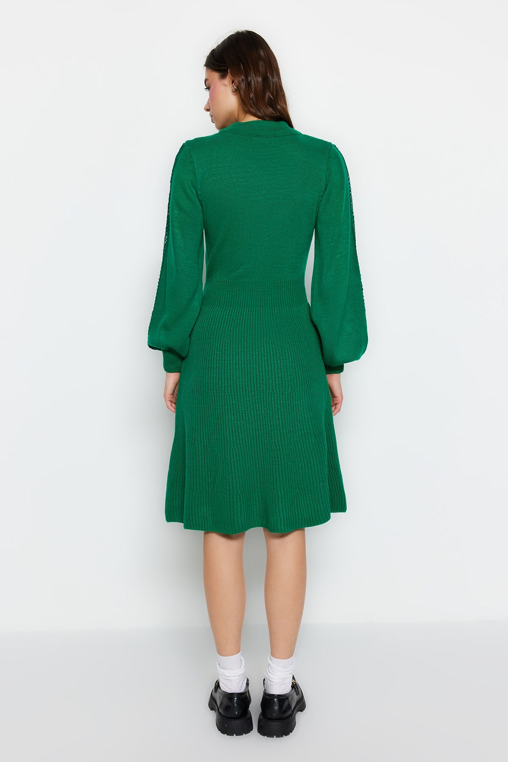 Yesil Mini Triko Dantelli Elbise TWOAW22EL0011