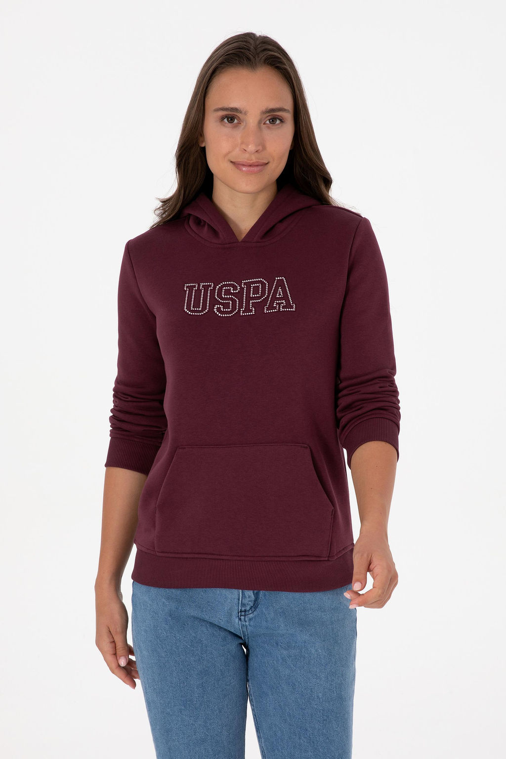 Kad_n Bordo _ardonlu Kap__onlu Basic Sweatshirt