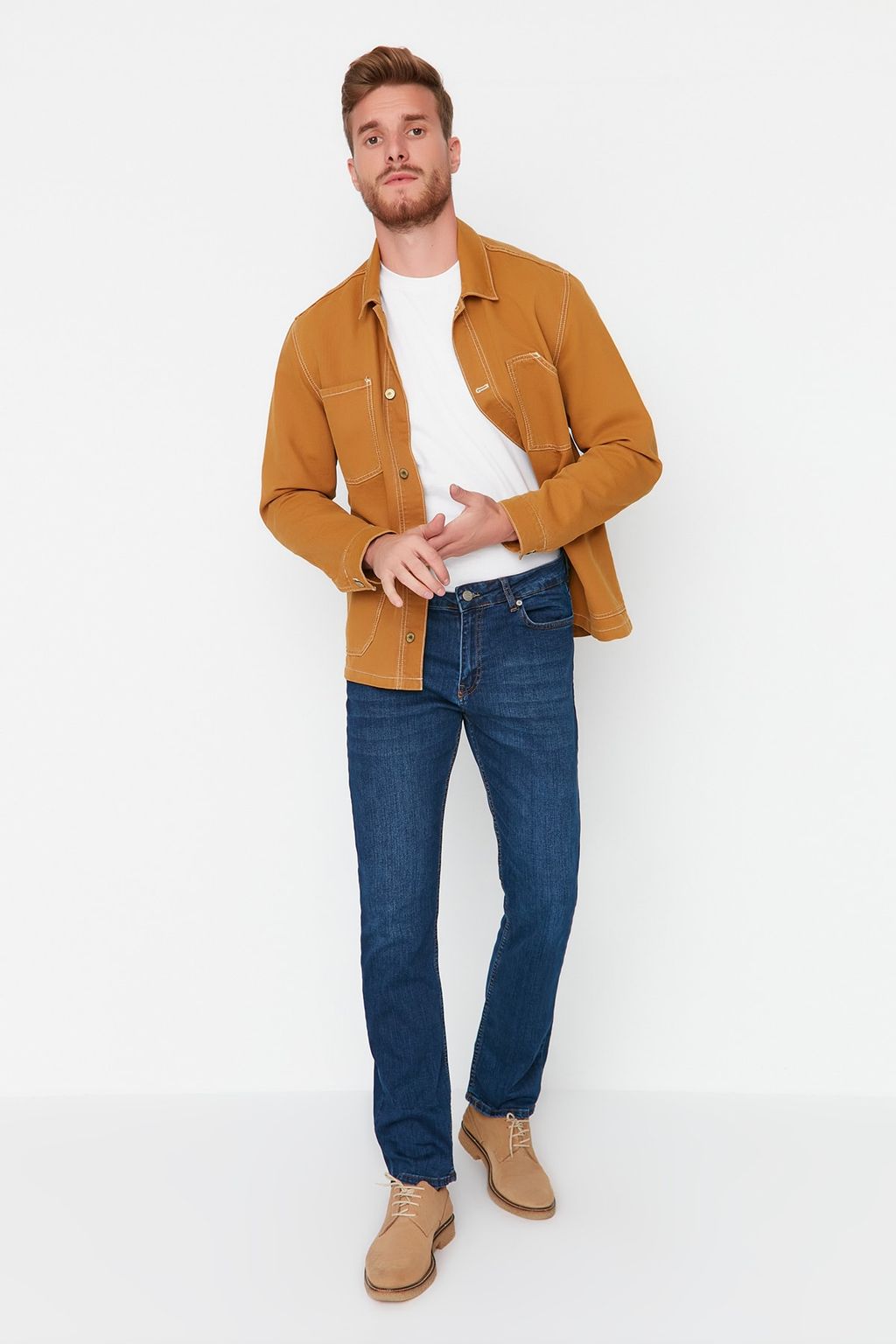 TRENDYOL MAN Lacivert Esnek Kumas Regular Fit Jeans Kot Pantolon TMNAW23JE00036