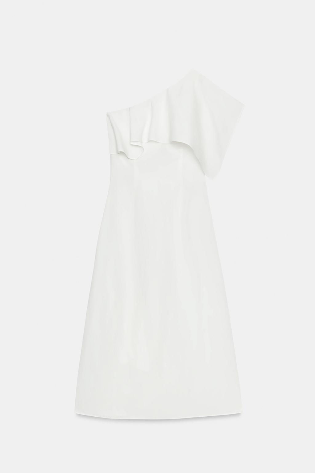 ZW COLLECTION ASYMMETRIC LINEN BLEND DRESS WITH RUFFLES - Zara фото 6