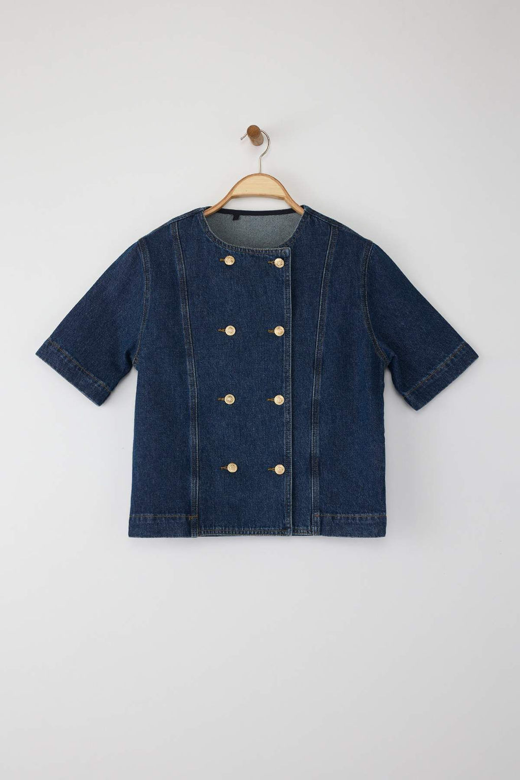 Koyu Mavi Dugme Detayl? K?sa Kol Denim Ceket TWOAW26CE00005 - Trendyolmilla фото 5