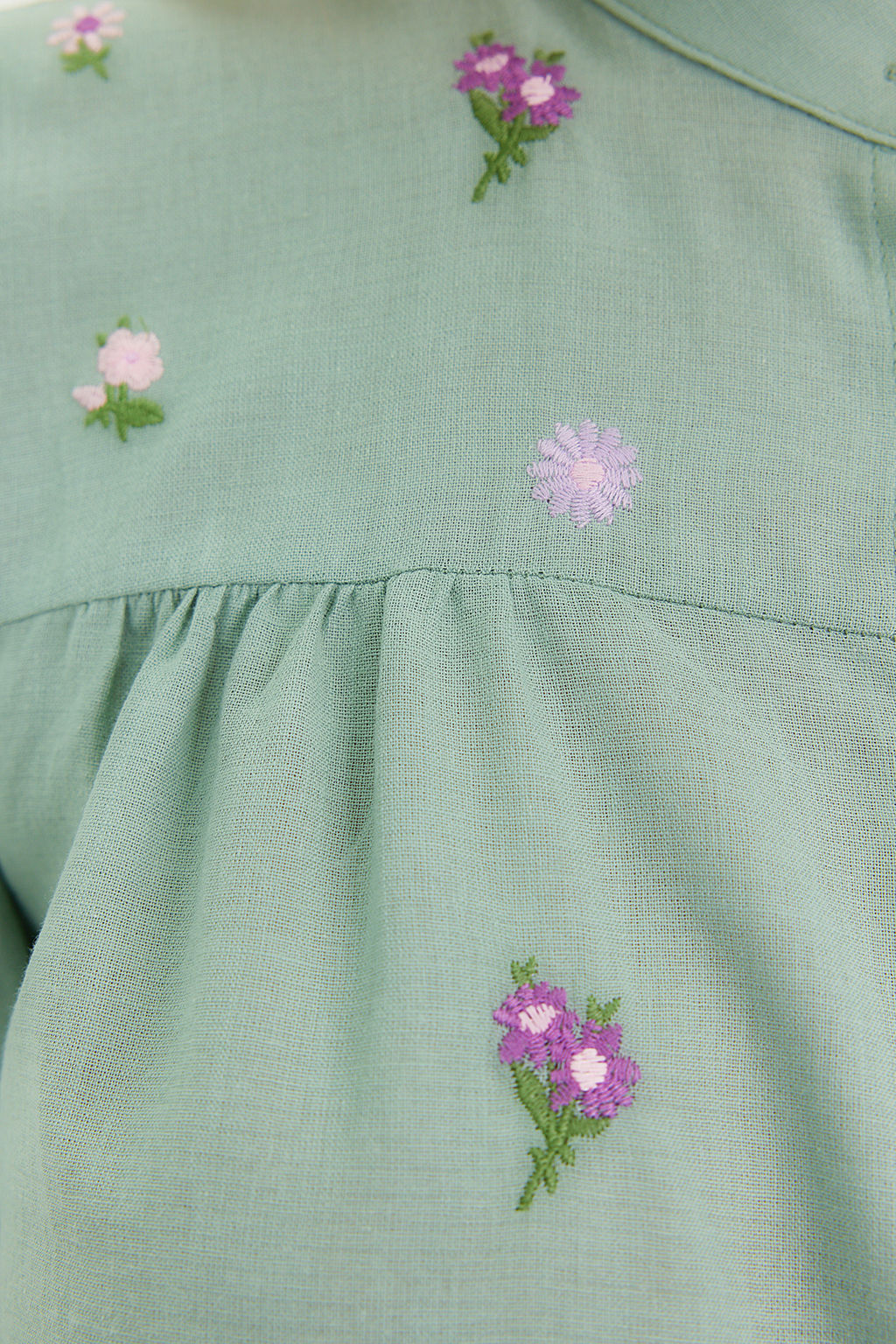 Yesil Cicek Nak?s Nak?s Detayl? Regular Normal Kal?p Dokuma Gomlek TWOSS23GO00152