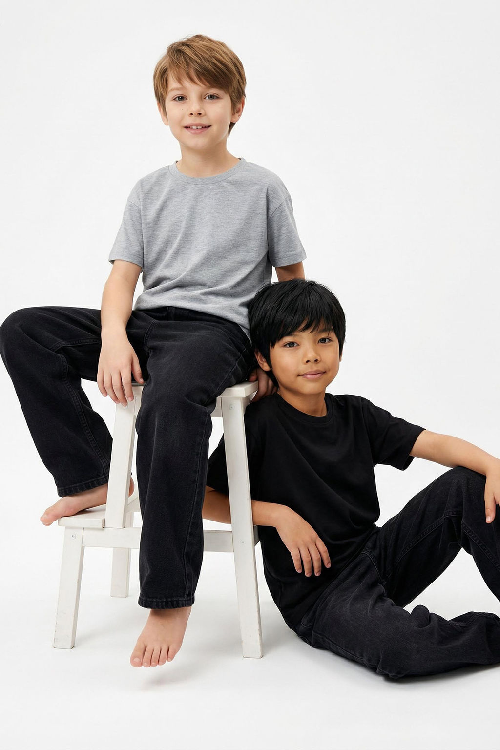 Siyah-Gri 2li Erkek Cocuk Pamuklu Basic Oversize/Genis Kal?p Orme T-Shirt TKDSS25TS00052 - Trendyolmilla фото 8