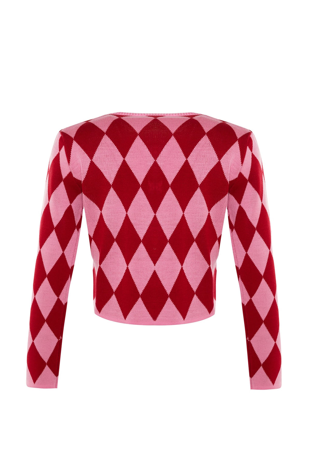 Pembe Crop Desenli/Jakarl? Ceket Gorunumlu Triko H?rka TWOAW23HI00176