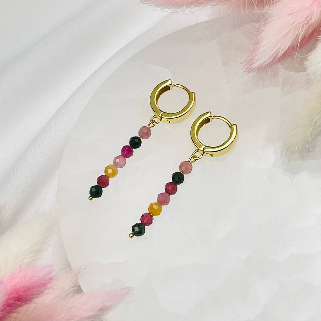 Серьги длинные из Турмалина микс