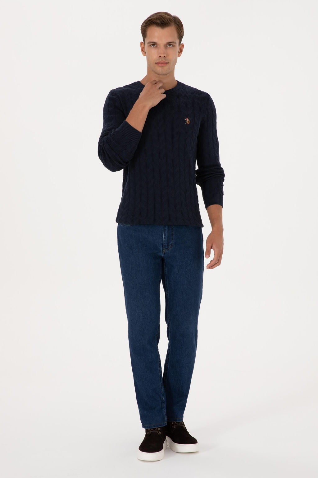 Erkek Slim Fit Bisiklet Yaka Desenli Lacivert Kazak - U.s. polo assn фото 4