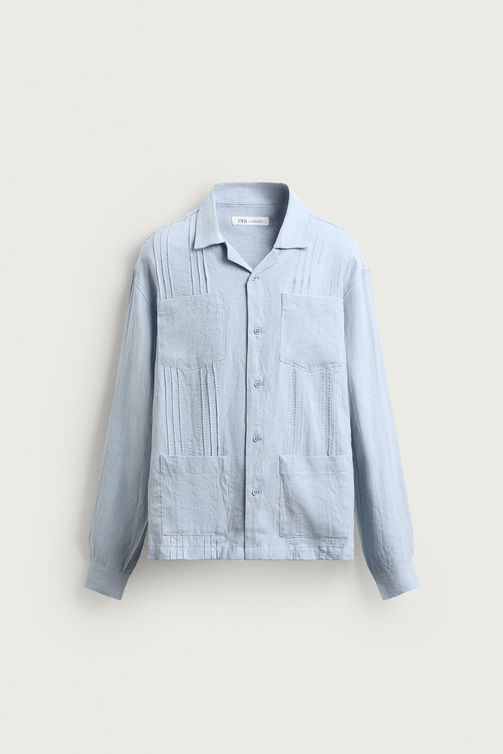 CAMISA RELAXED FIT 100% LINO PLIEGUES / Celeste