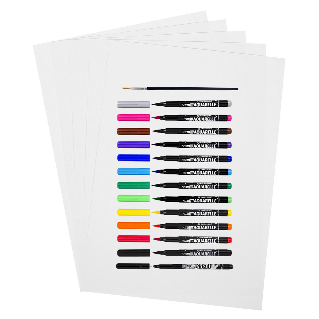 Centropen Набор акварельных маркеров 12 цв.+1 кисточка+1 линер+5 листов 1-9 мм СК/Распродажа кисть 9383