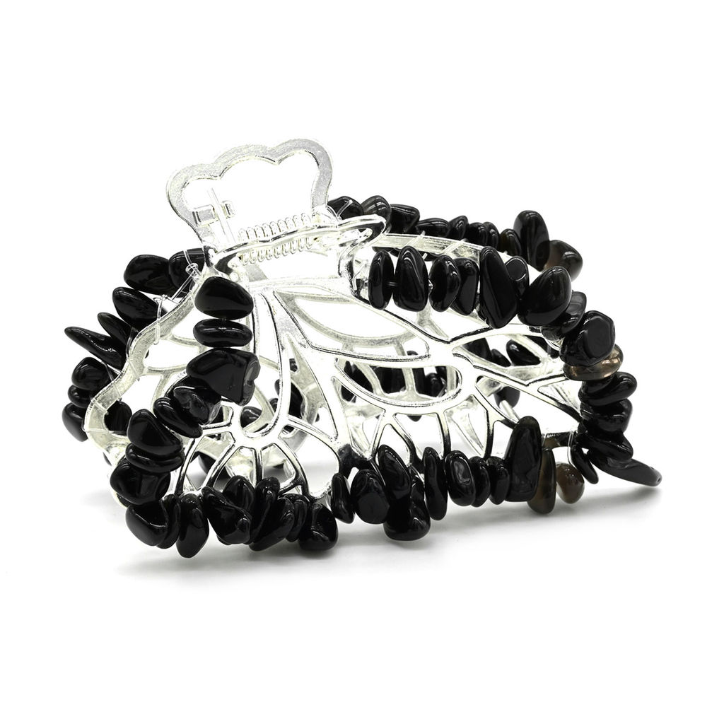 Заколка краб для волос бабочка с обсидианом 8*3,5*5см