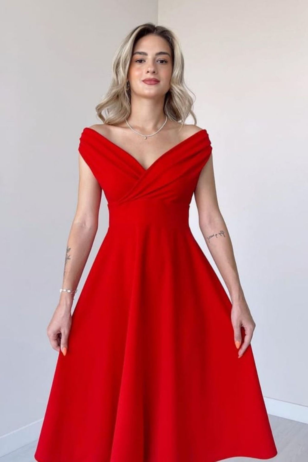 K?rm?z? A-Kesim Dokuma Abiye Gece Mezuniyet Elbisesi TPRAW25EL00183