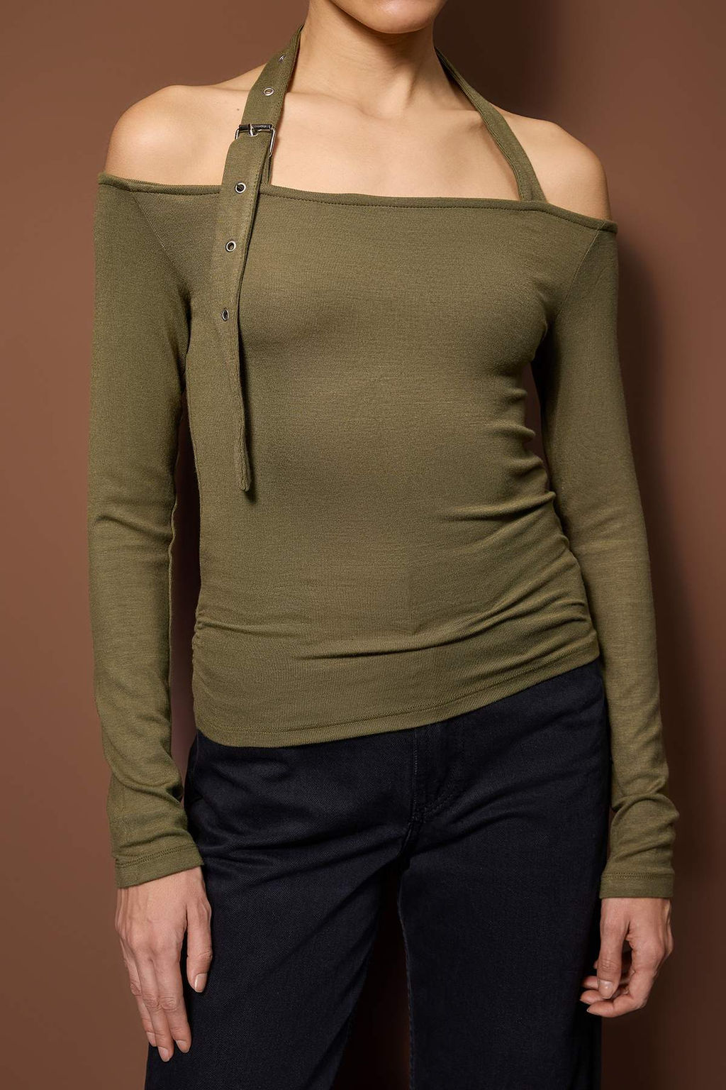 Haki Boyundan Aksesuar Kemer Detayl? Fitted/Vucuda Oturan Orme Bluz TWOAW26BZ00197