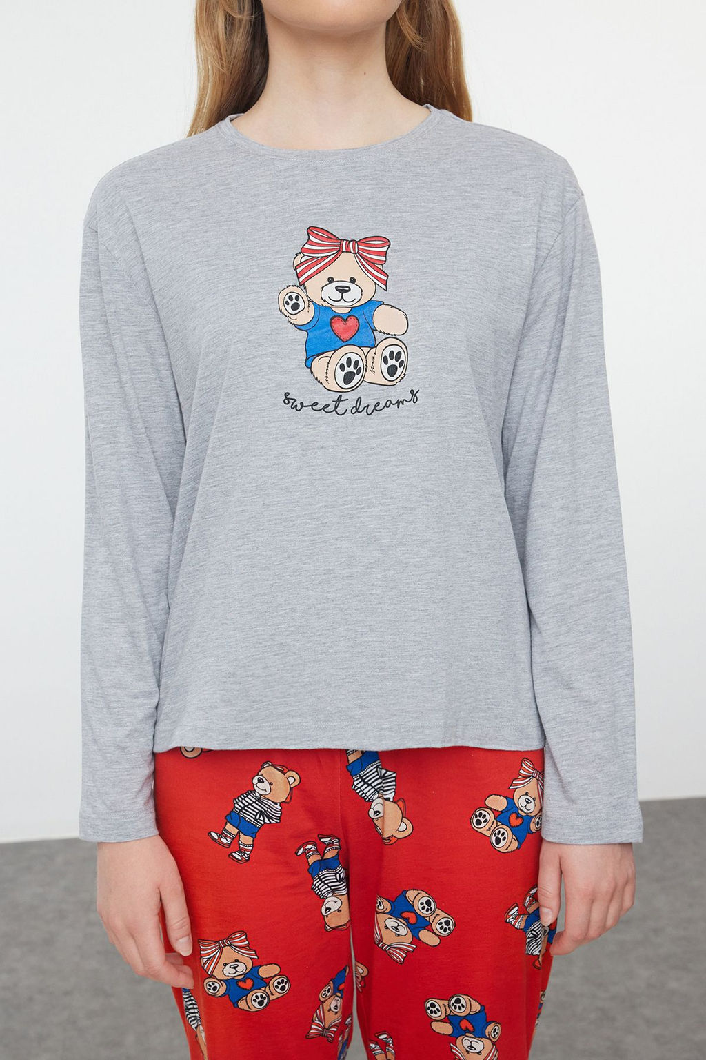 Trendyolmilla Kad?n Couple/Cift Gri Melanj Ay?c?kl? Orme Pijama Tak?m? THMAW25PT00165  фото 4