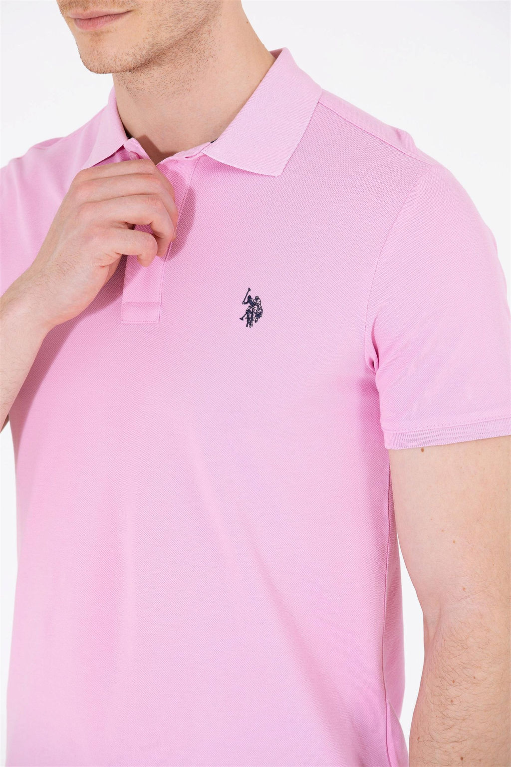 Мужская светло-розовая базовая футболка с воротником поло - U.s. polo assn фото 7
