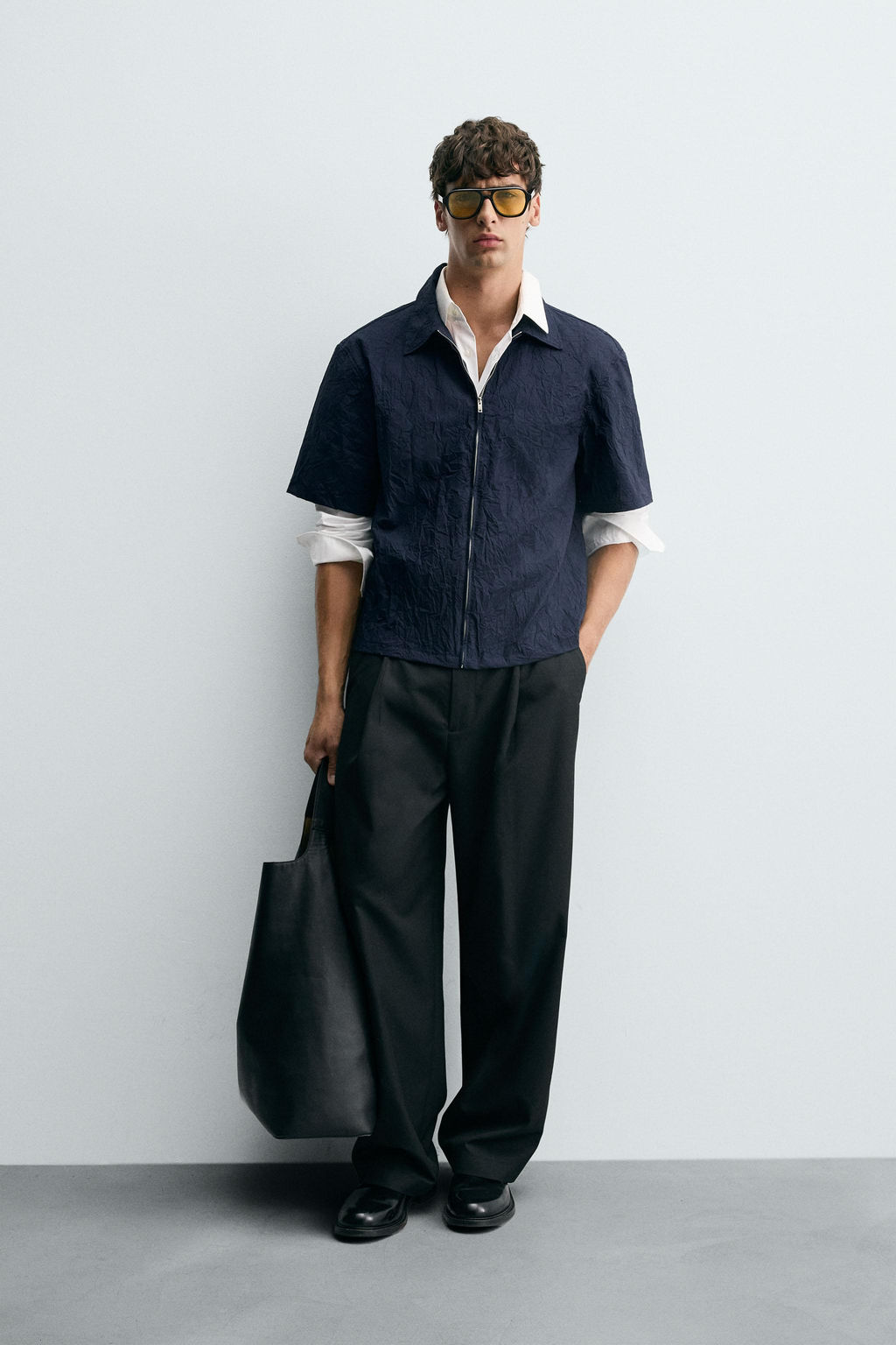 CREASED-EFFECT ZIP-UP SHIRT