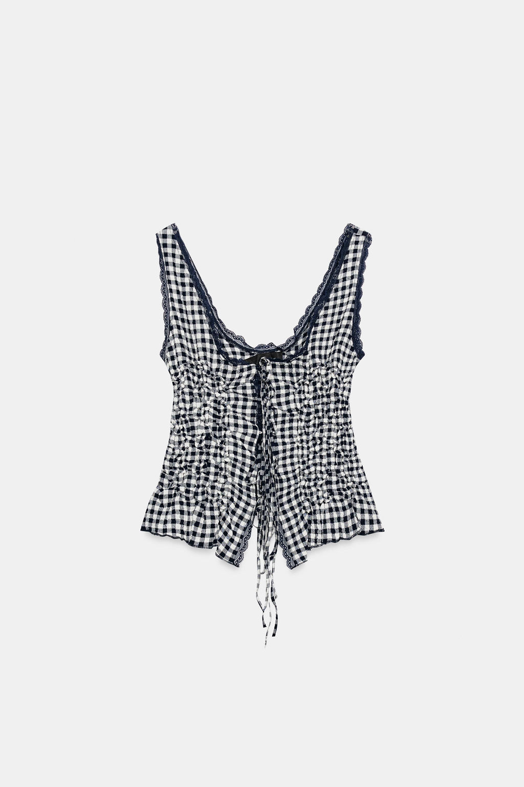 TOP DRAPEADO CUADRO VICHY / Crudo / Azul