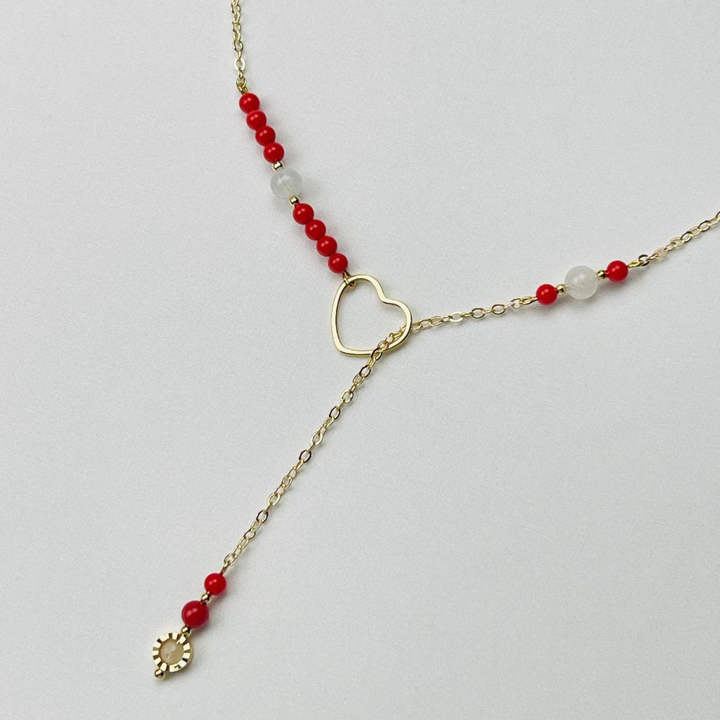 Колье на цепочке из Коралла и Лунного камня - Радуга самоцветов фото 2