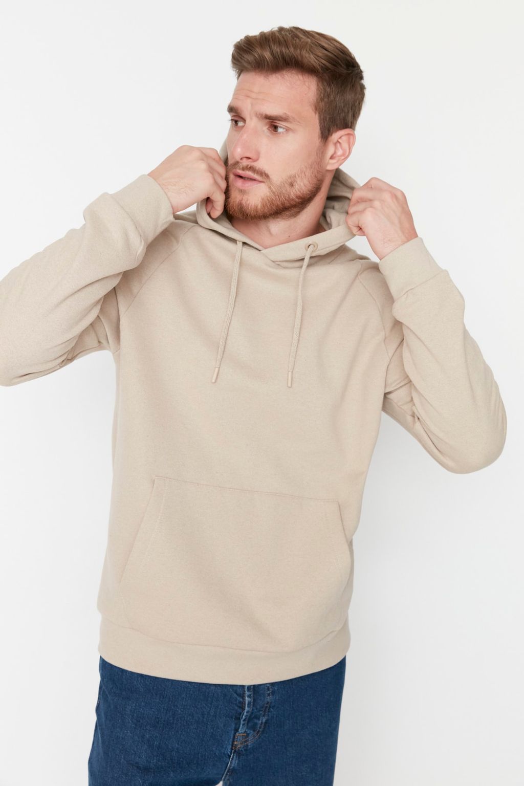 TRENDYOL MAN Gri Regular/Normal Kesim Kapusonlu Ici Polar/S?cak Tutan Sweatshirt TMNAW23SW00194