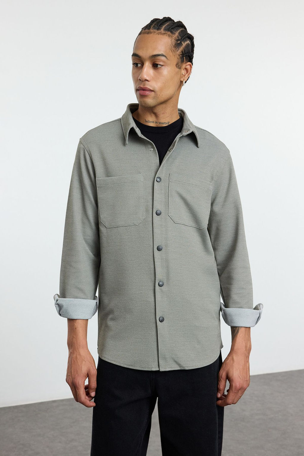 TRENDYOL MAN Bej Regular Fit Orme Rahat K?sl?k Dokulu. Ceket Gomlek TMNAW25GO00016 - Trendyolmilla фото 2