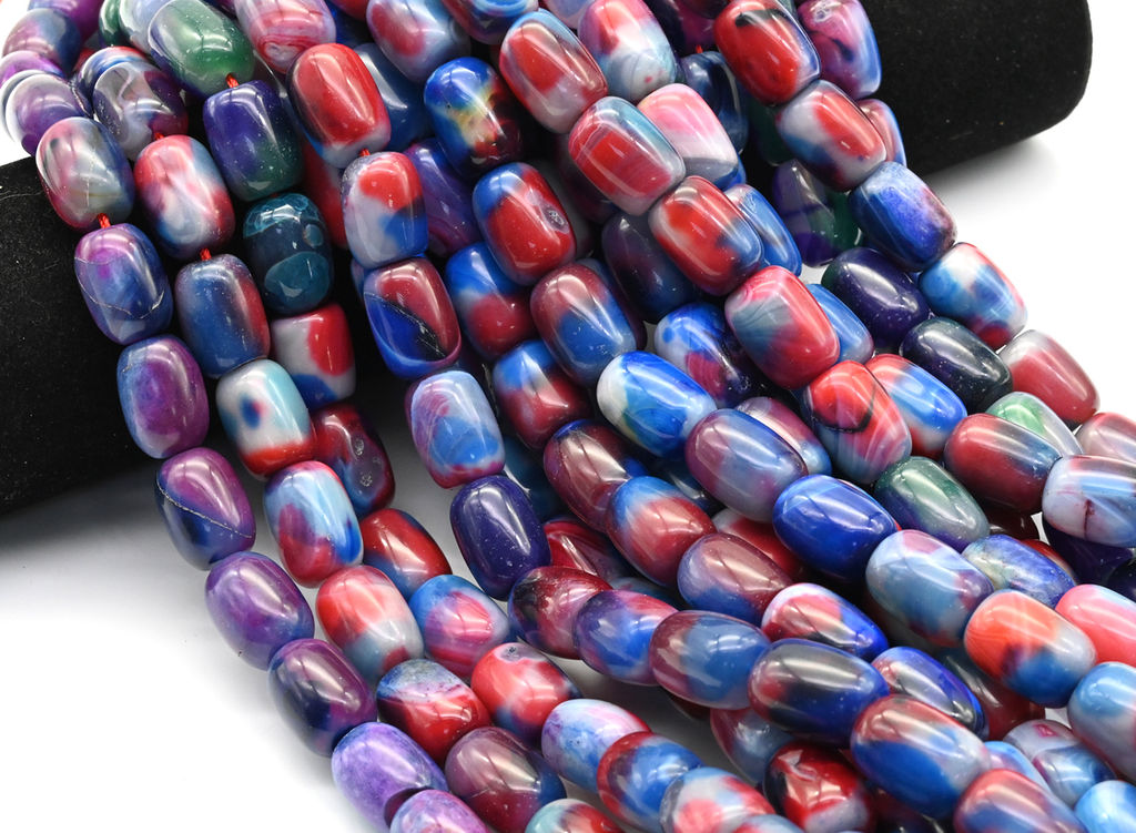 Бусины из агата тонированного бочонок 13*18мм цв.ассорти, 39см, 22 бусины Радуга камня