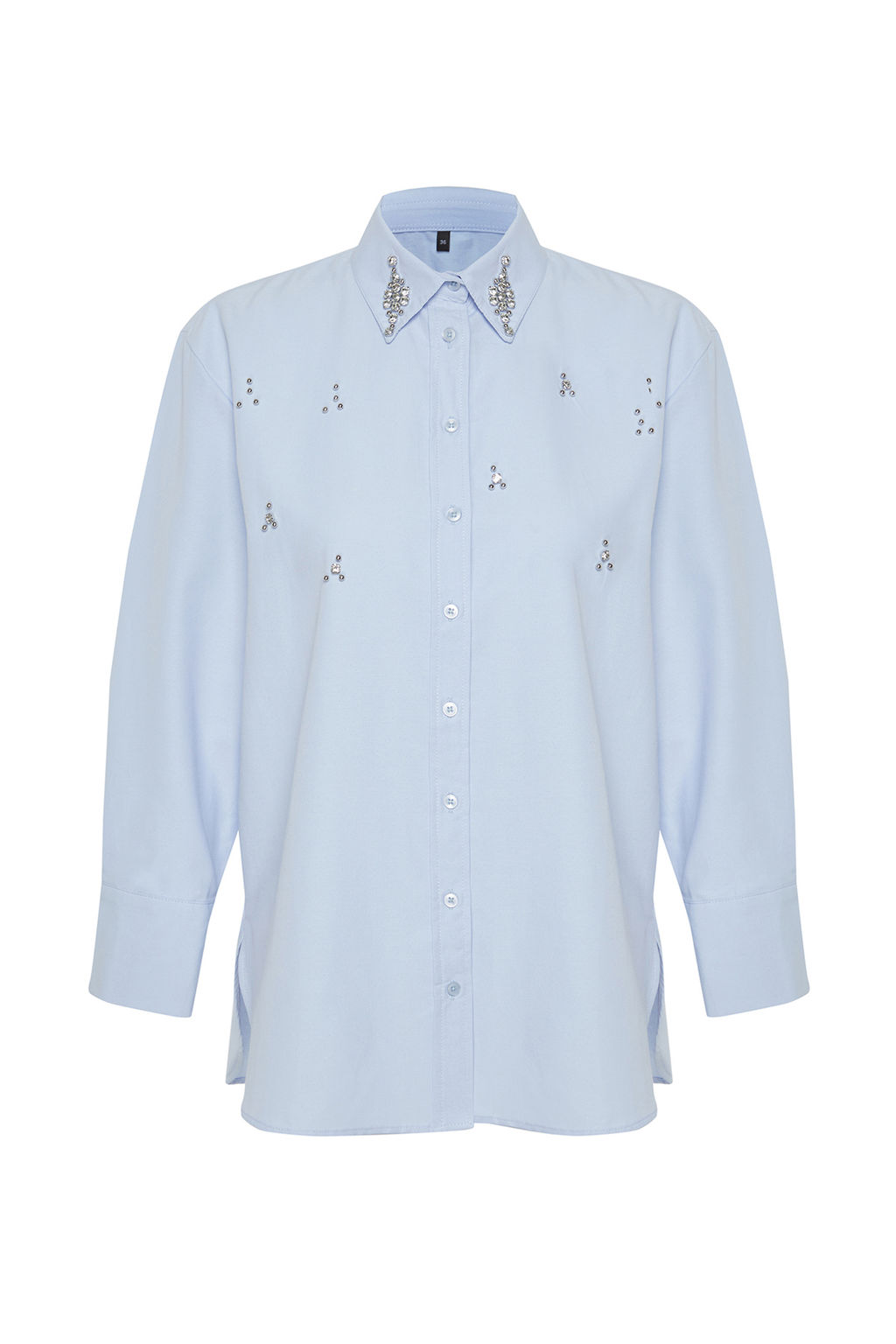 TRENDYOLMILLA Ac?k Mavi Onu Tas Detayl? Regular Normal Kal?p Dokuma Gomlek TWOSS24GO00069 фото 7