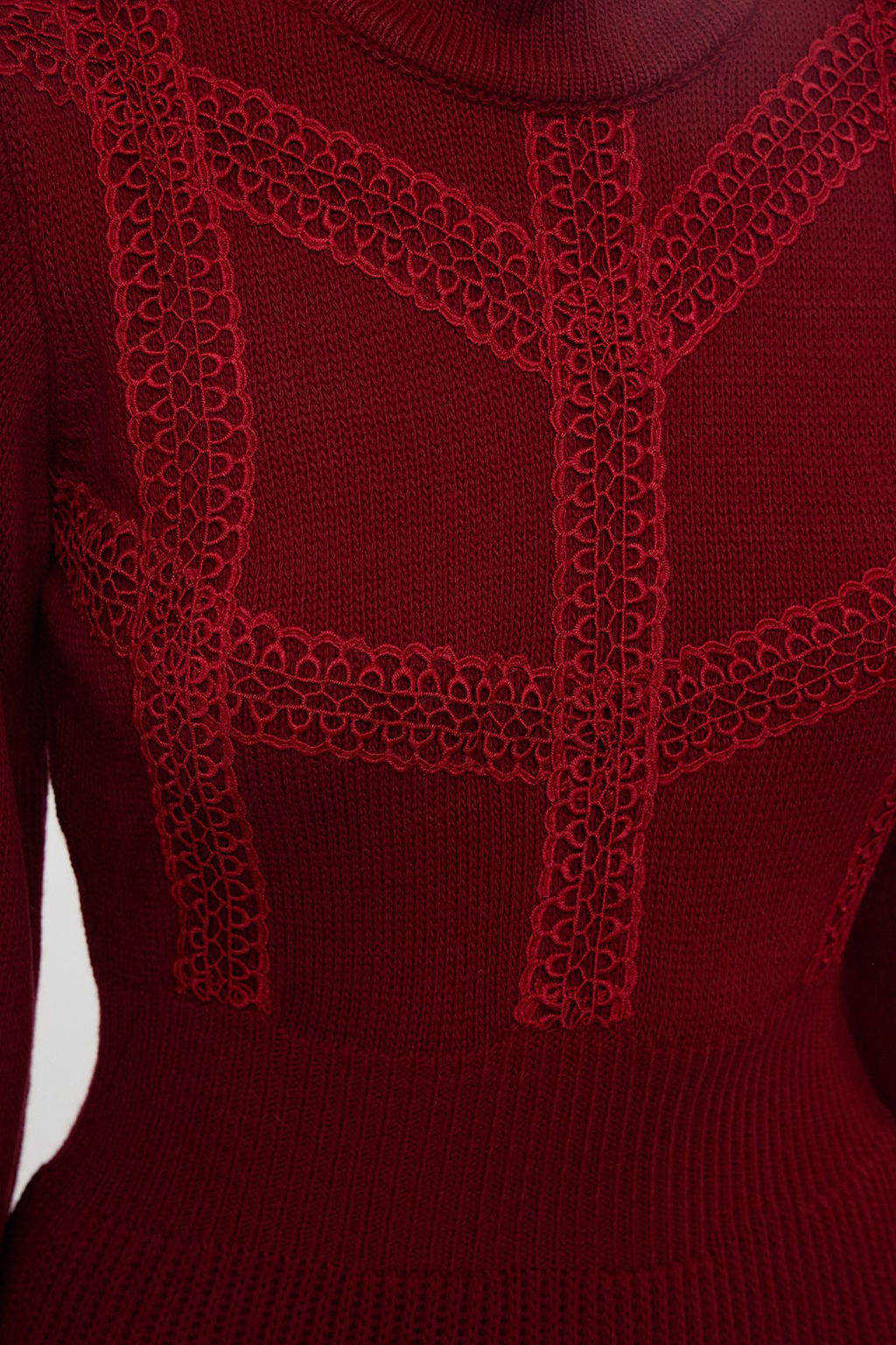 Bordo Mini Triko Dantelli Elbise TWOAW22EL0011