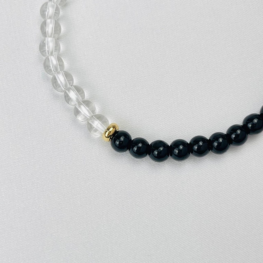 Браслет "Инь-Янь" из Горного Хрусталя и золотистого Обсидиана 17 см