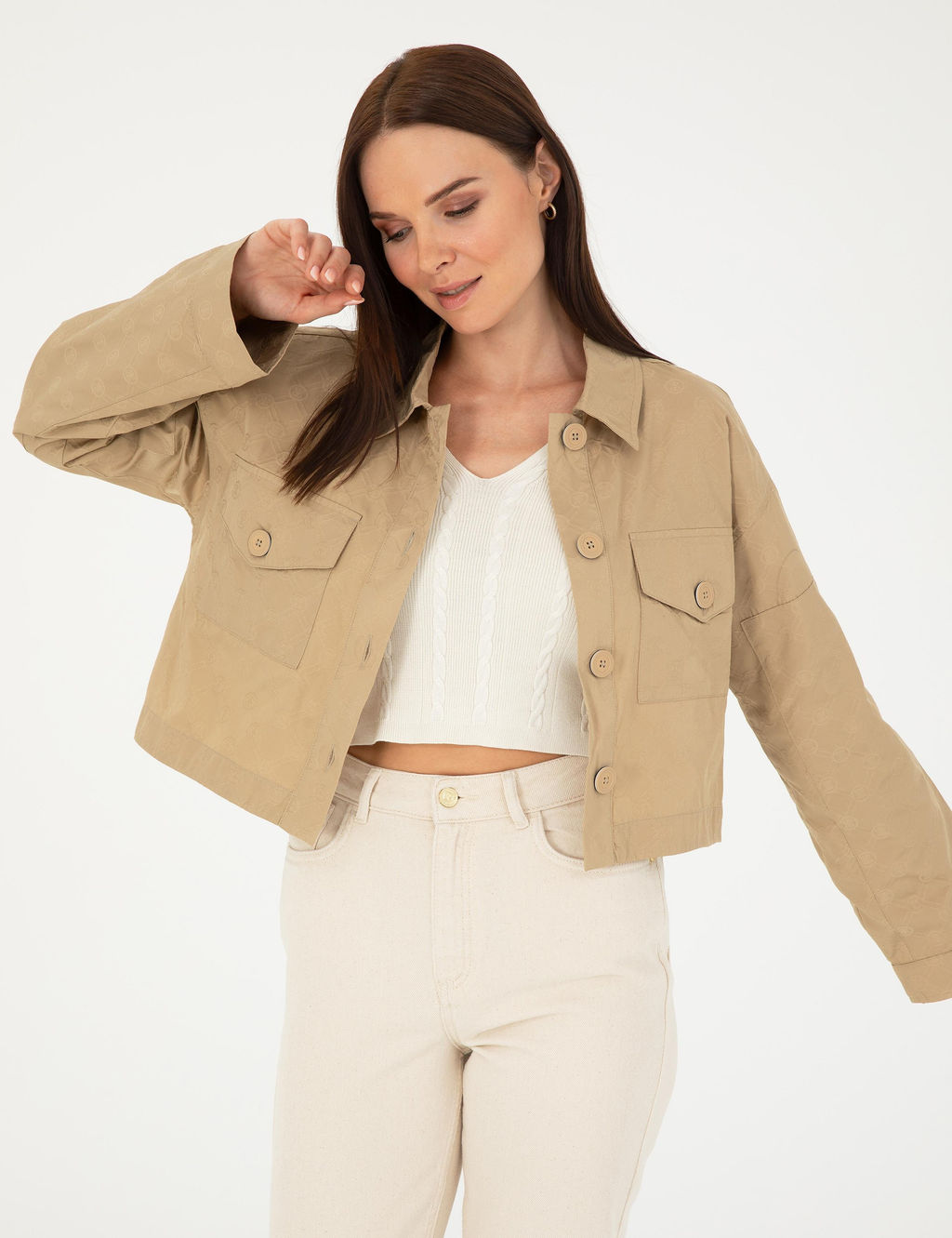 Bej Crop Top Uzun Kollu G_mlek - Pierre cardin фото 2