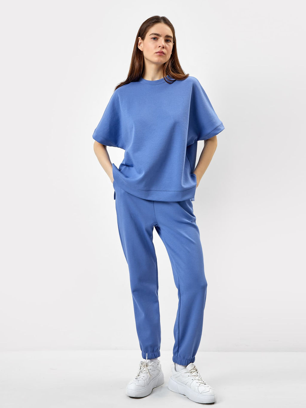 Брюки женские из интерлока в сине-фиолетовом цвете сине -фиолетовый 182463