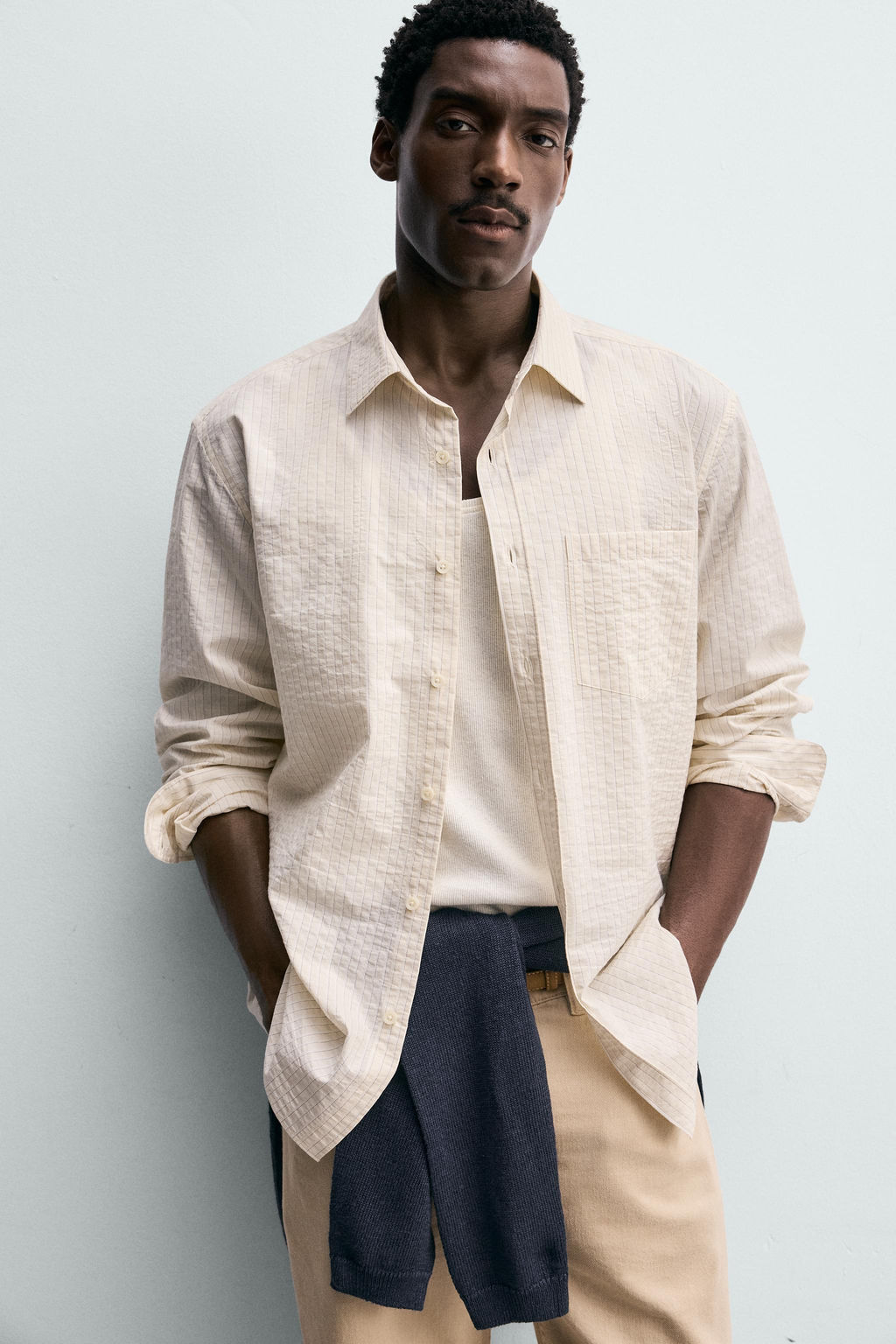 CAMISA REGULAR FIT RAYAS / Amarillo claro
