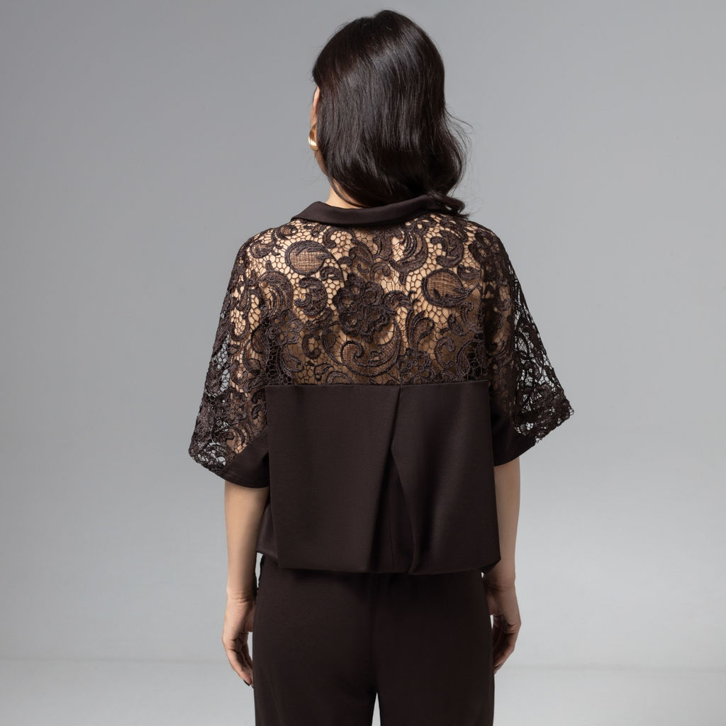 Рубашка комбинированный с кружевом, Стильное дежавю (горький шоколад) - Charutti фото 5