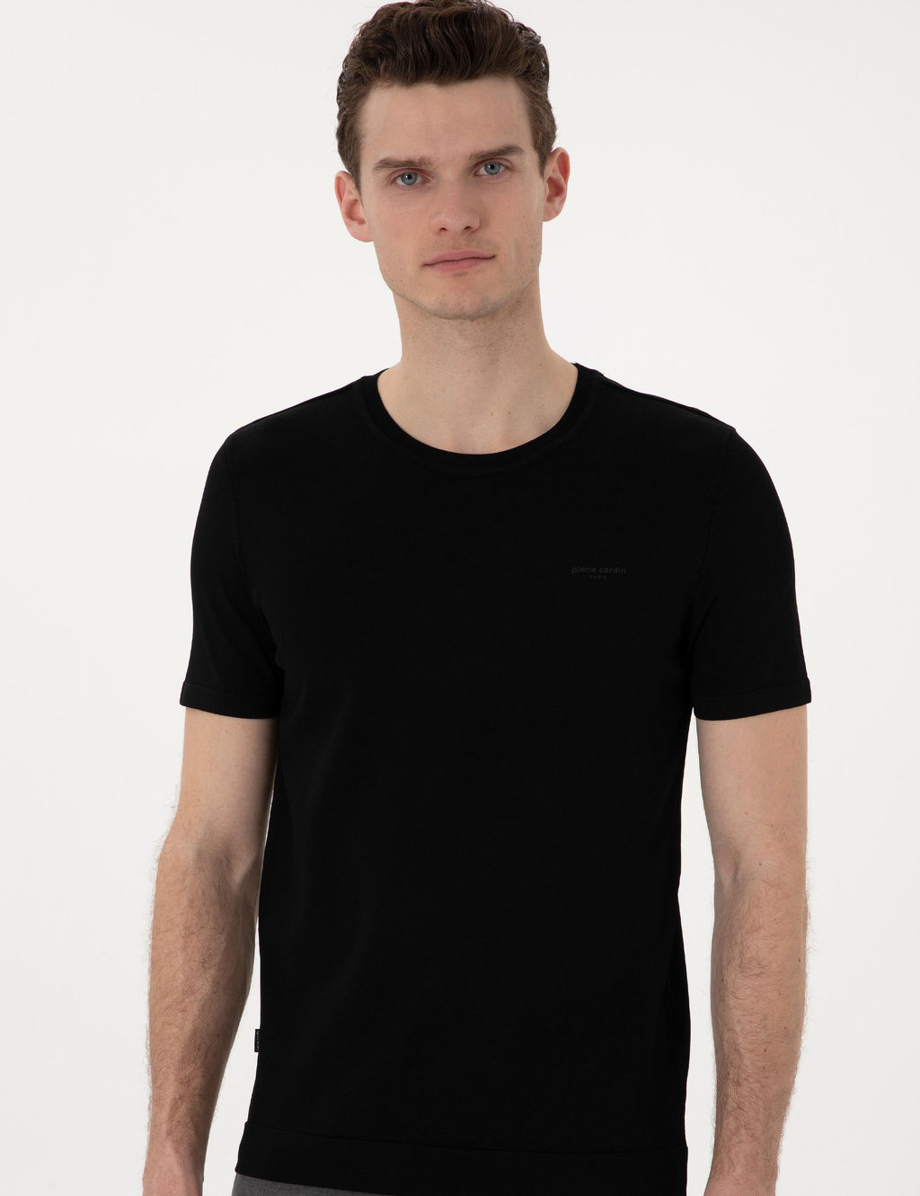 Siyah Slim Fit Bisiklet Yaka Triko Ti__rt - Pierre cardin фото 3