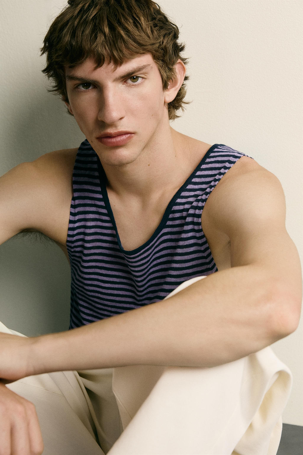 CAMISETA TANK PUNTO JACQUARD RAYAS / Lila - Zara фото 6