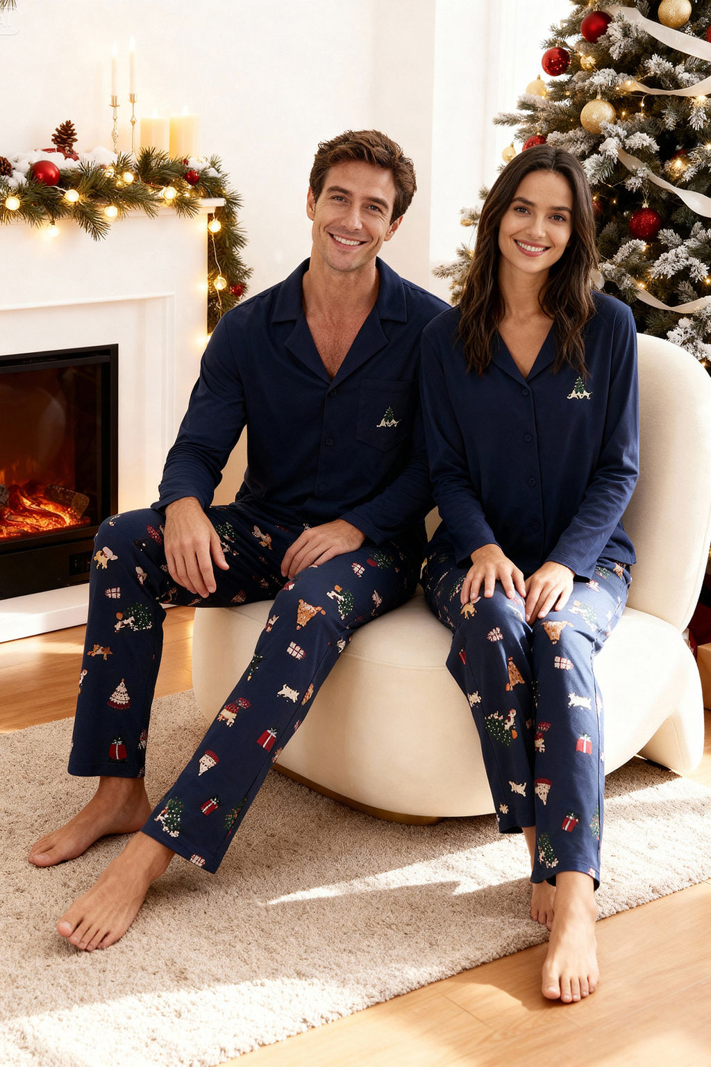 Lacivert Regular Fit Y?lbas? Desenli Couple Orme Pijama Tak?m? - Trendyolmilla фото 6