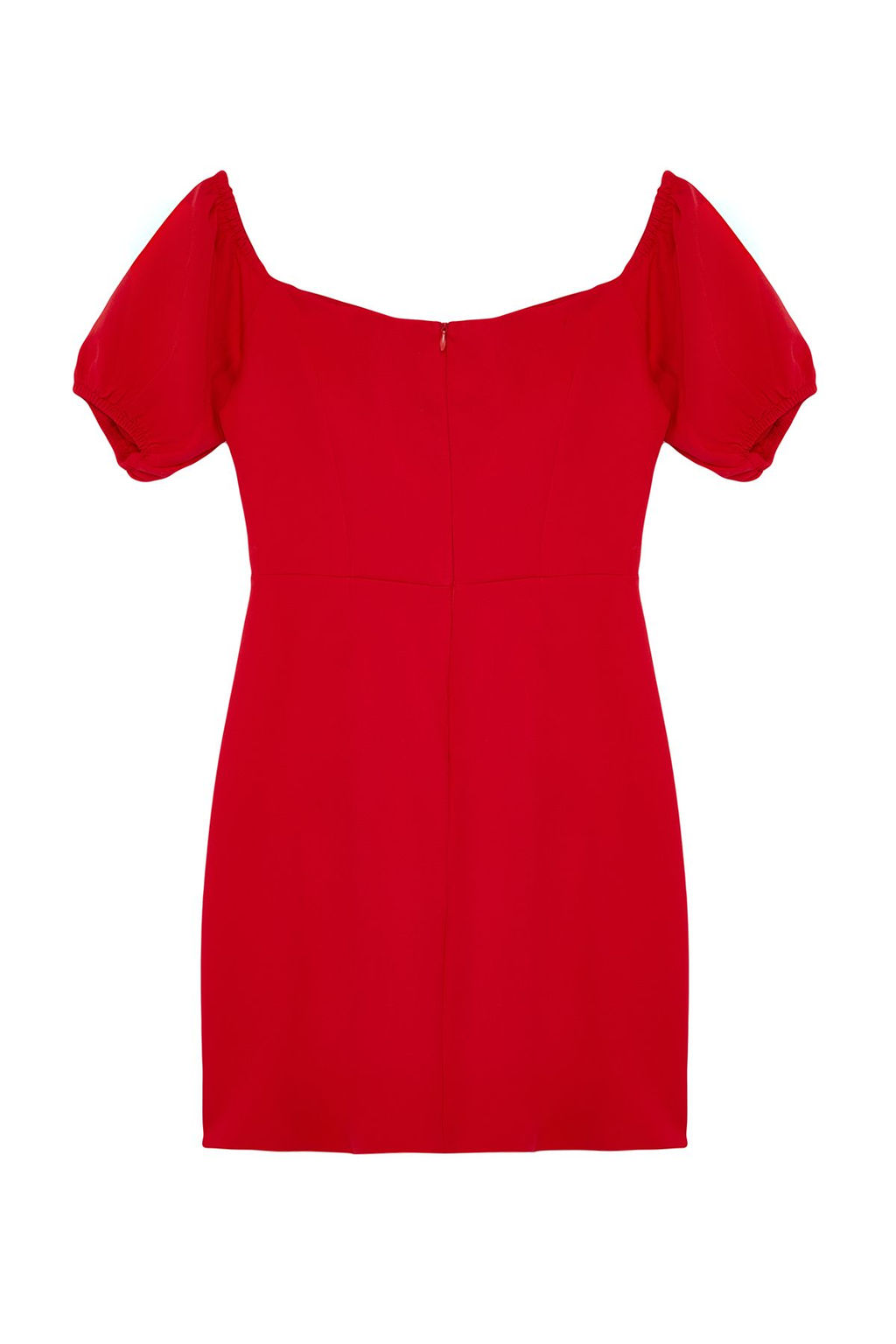 K?rm?z? A-Kesim Balon Kol Dokuma K?sa S?k Abiye Elbise TPRSS24EL00209