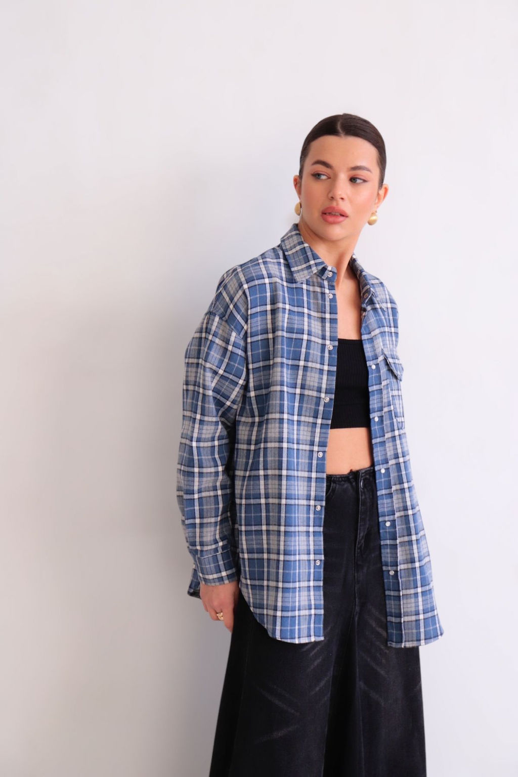 Martichelli Рубашка в клетку голубая на кнопках  фото 12