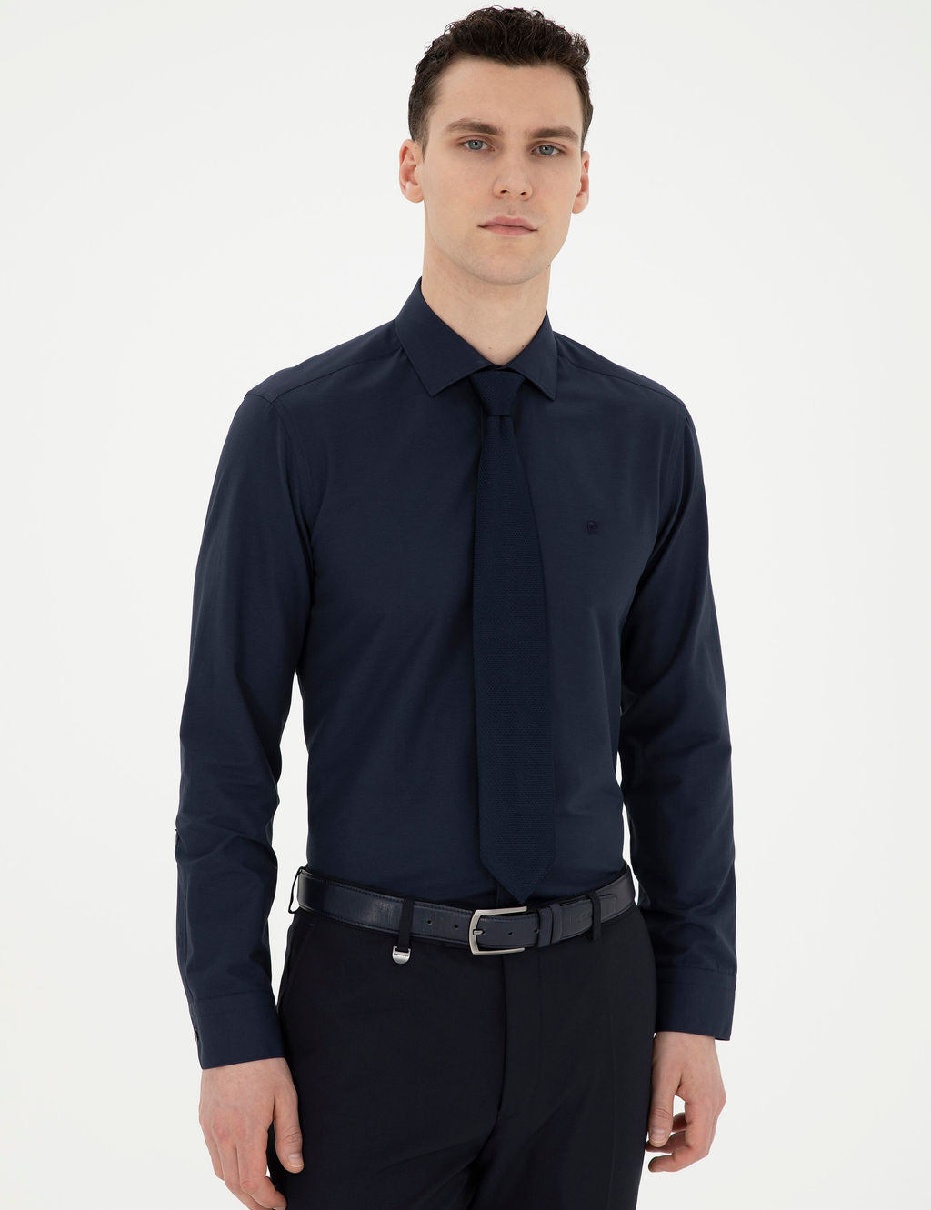 Lacivert Slim Fit Uzun Kollu Basic G_mlek