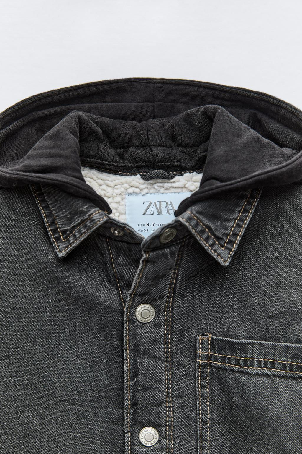 FAUX SHEARLING DENIM OVERSHIRT WITH HOOD - Zara фото 4